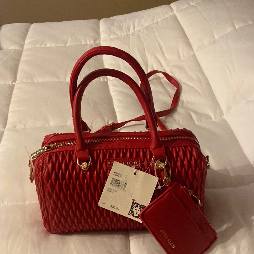 NWT Anne Klein Red Satchel with Gold Hardwares
